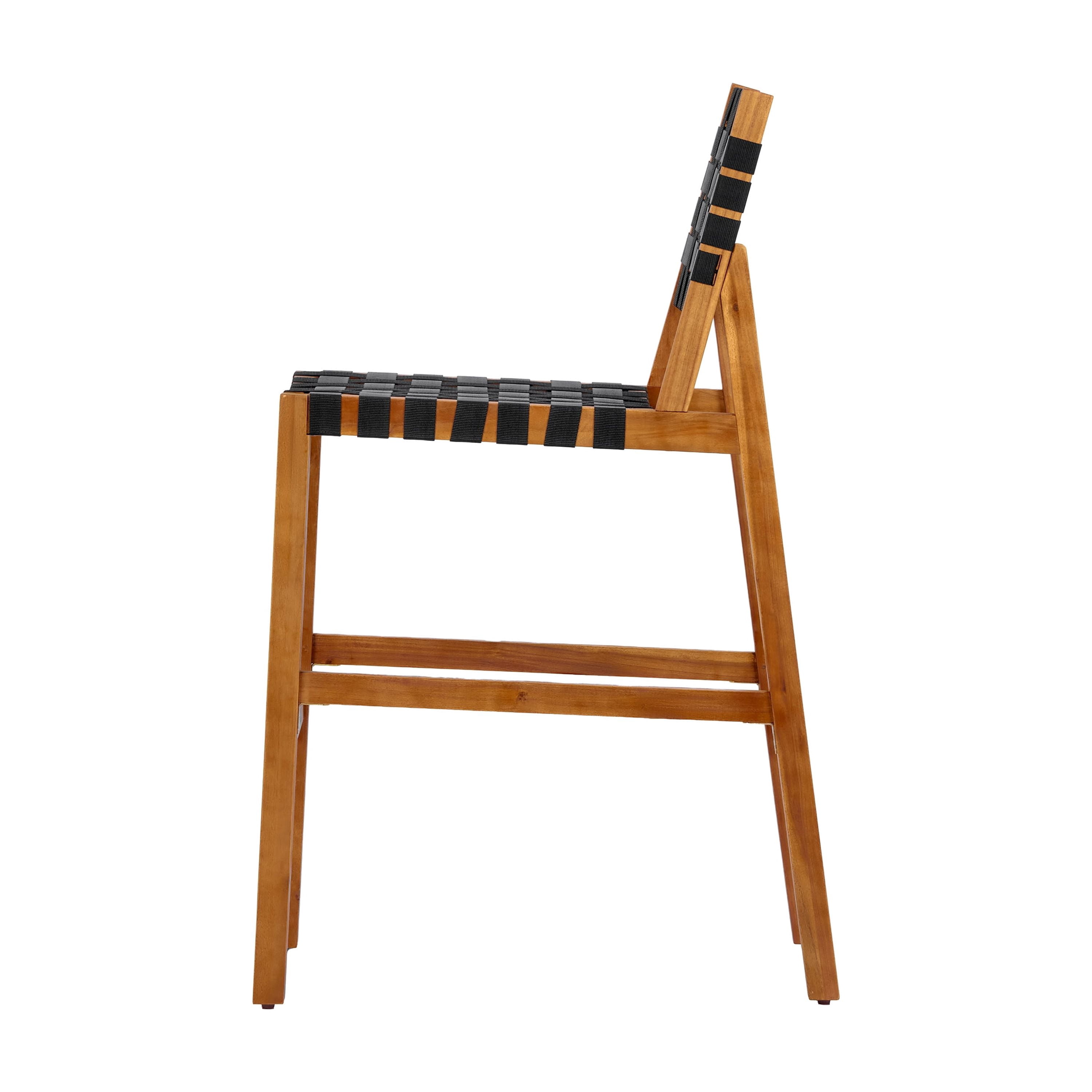 30.5 Inch Seat Height Outdoor Acacia Solid Wood Patio Side Chair, Black Pe Woven Rope, Breathable and Comfortable,Indoor & Outdoor Use (Set of 2)