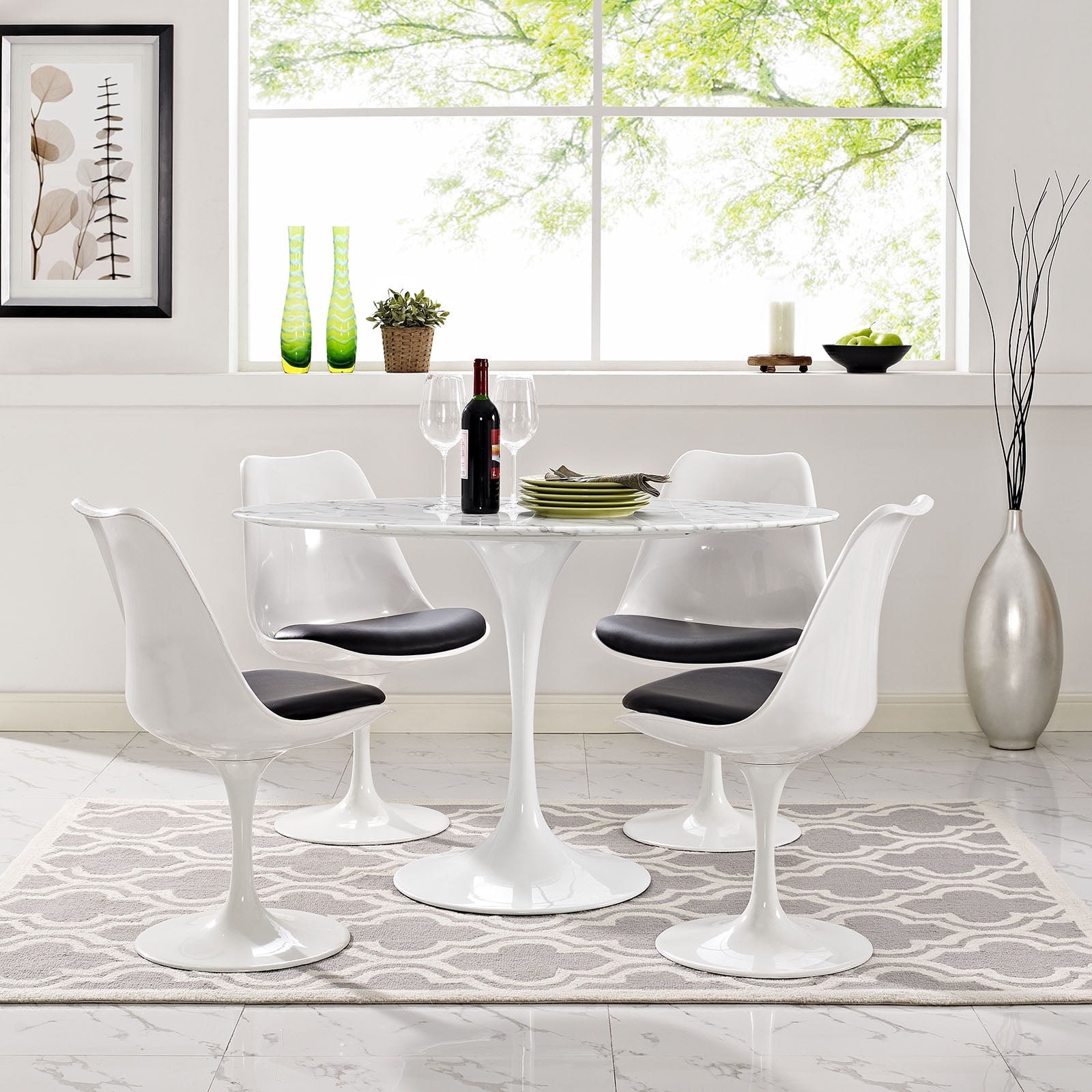 Modway Lippa 48" Oval Metal Artificial Marble Dining Table in White