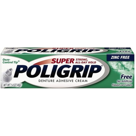 SUPER POLIGRIP Denture Adhesive Cream, No Artificial Flavor/Color 1.40 oz (Pack of 6)