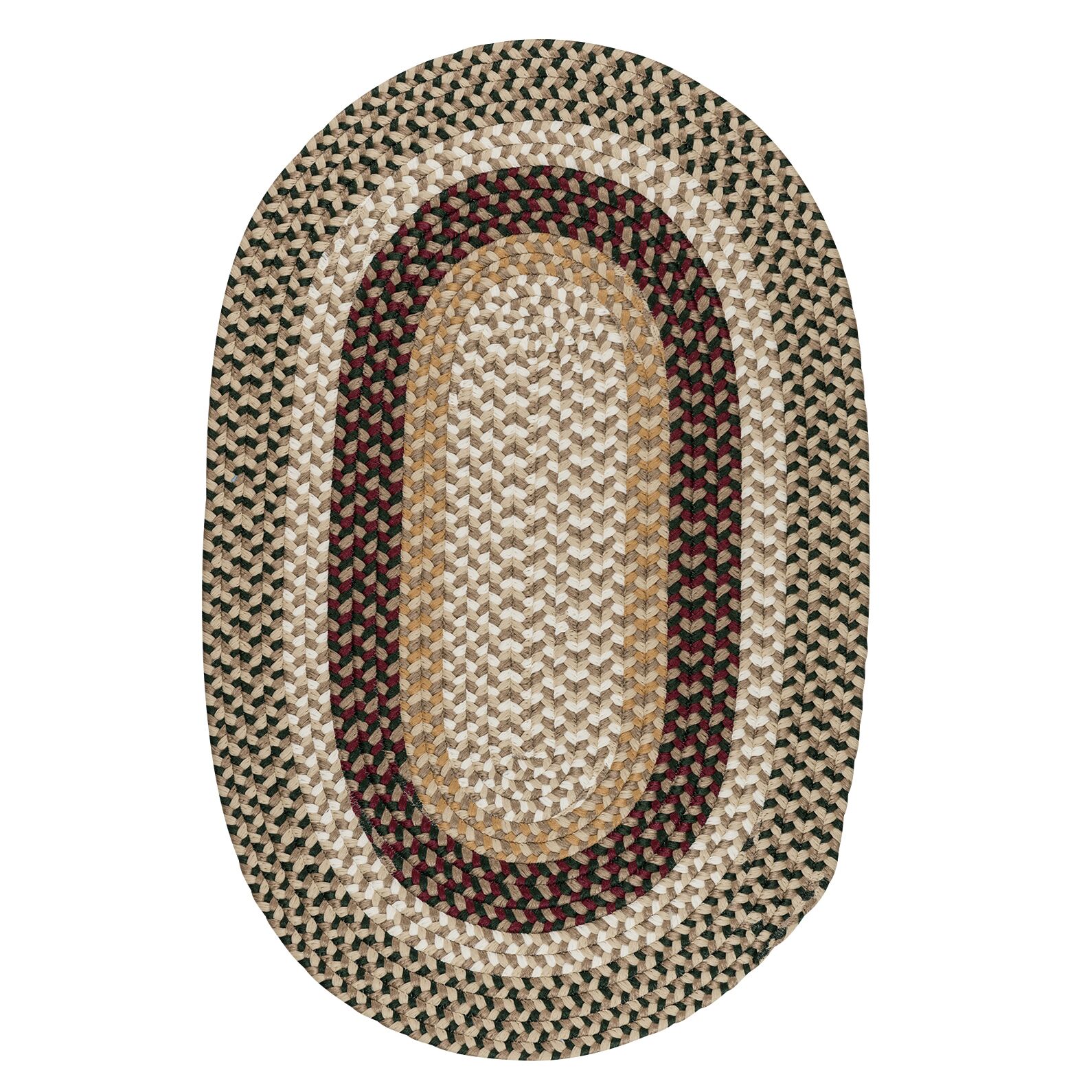 2' x 5' Beige and Green Reversible Oval Rug Runner