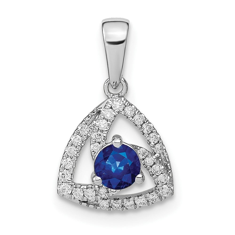 Diamond2Deal 14K White Gold Diamond and Blue Sapphire Triangle Pendant for Women