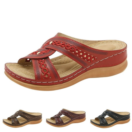 

NECHOLOGY Cork Sandals for Women Women Sandals Fashion Summer New Pattern Large Solid Sandals with Arch Support for Women Summer Brown 9