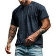 thumbnail image 2 of Aobny Navy Blue Men's Athletic Shirts & Tees Button Up Casual Short Sleeve T-Shirts Camo Pullover Trendy Tops,L, 2 of 9