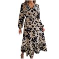 thumbnail image 2 of FcBaudy Robe à Manches Longues Col en V, Robes d'Été pour Femmes, Robes d'Hiver Décontractées Imprimées Taille Cintrée Robe à Manches Longues en Polyester pour Femmes, 2 of 8