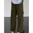 thumbnail image 5 of RYDCOT Men's Cotton Baggy Cargo Pants Wide Casual Parachute Pants Jogger Drawstring Hiking Hip Hop Pants with Pockets Army Green, 5 of 5