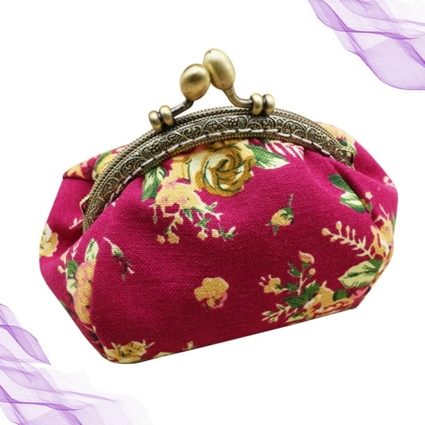 Flower Pattern Purse Creative Vintage Coin Bag Buckle Small Wallet Girls Fashion Portable Change Purse Rosy