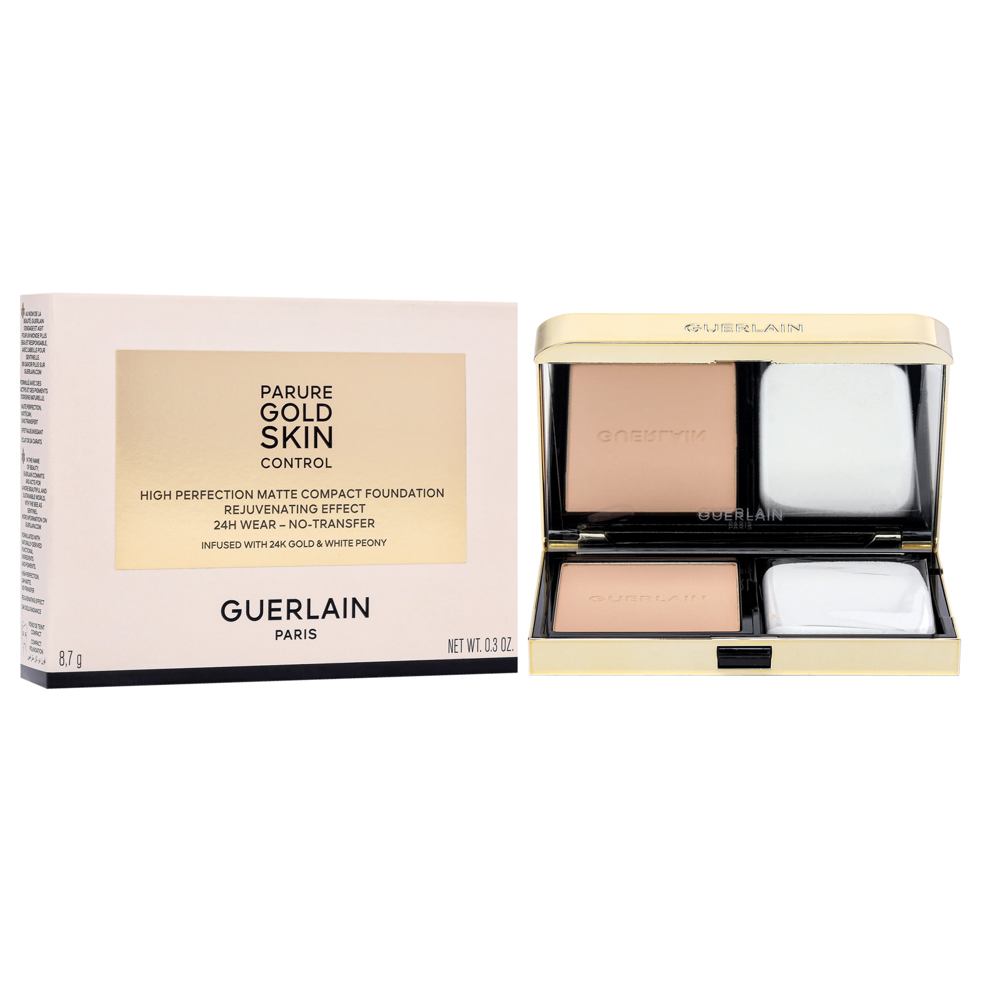 Guerlain Parure Gold Skin Control Matte Compact Foundation - 3N Medium Skin with Neutral Beige Undertones , 0.3 oz Foundation (Refillable)