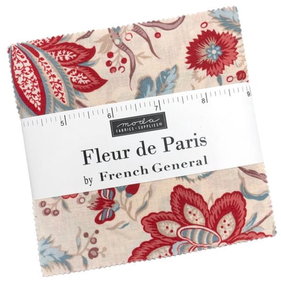 Fleur de Paris Charm Pack by French General, 42 5-inch Precut Fabric Quilt Squares