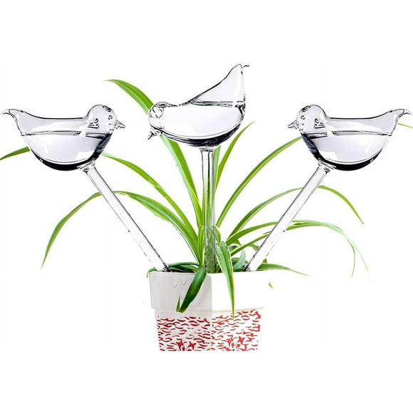 3 Pack Glass Watering Globes with Bird Shape Self Watering Spikes for Plants Indoor Outdoor