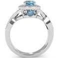 thumbnail image 3 of Three Stone Blue Topaz Diamond Peekaboo Halo Engagement Ring In 14k White Gold, 3 of 5
