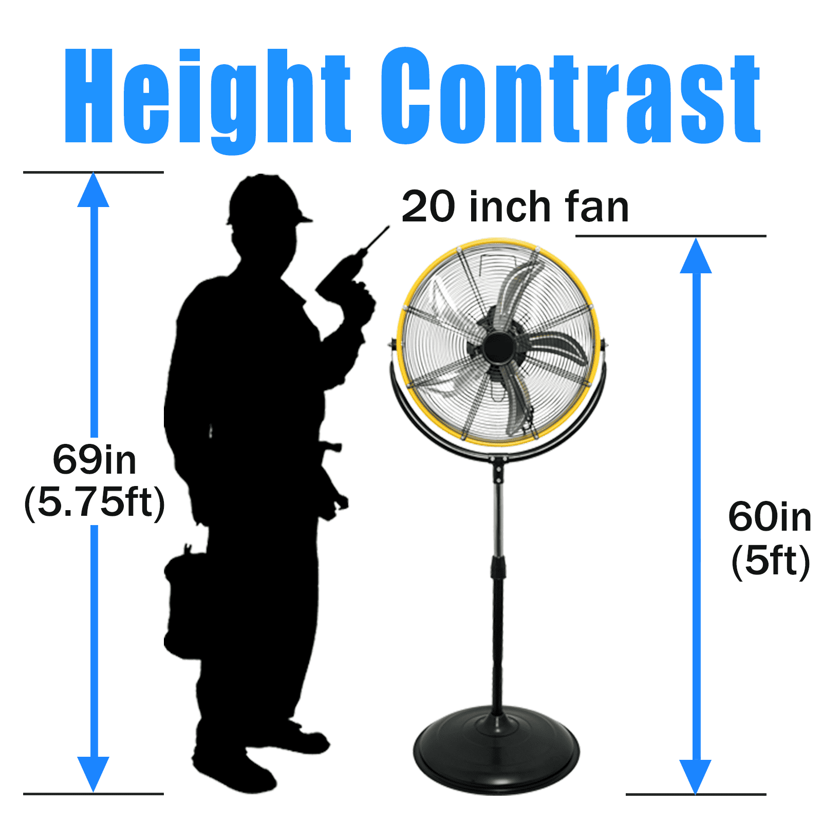 20 Inch Heavy Duty Pedestal Fan,4200CFM High Velocity Standing Fan with Adjustable Height and Tilt,3-Speed,Metal Fan for Industrial, Commercial, Residential, Greenhouse