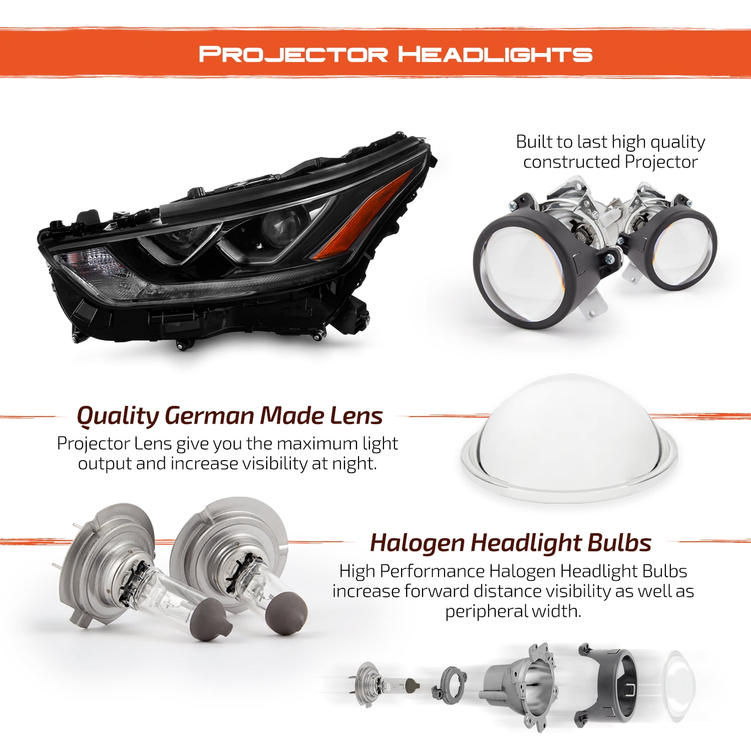 AKKON - Fits 2020-2024 Toyota Highlander Projector Black Headlights Pair Driver Left+Passenger Right w/LED DRL