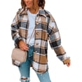 thumbnail image 5 of Women's Fall Color Block Plaid Flannel Shacket Jacket Button Down Shirt Coat Tops, 5 of 13