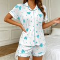 thumbnail image 2 of Swanpen Women's Heart Print Ribbed Pajama Button Front Short Sleeve Set Lapel Top with Matching Shorts for Summer Home Wear, 2 of 6