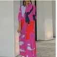thumbnail image 4 of IROINNID Maxi Dress for Women Neck Button Contrast Color Print Color Long Sleeve Dress,Hot Pink, 4 of 6