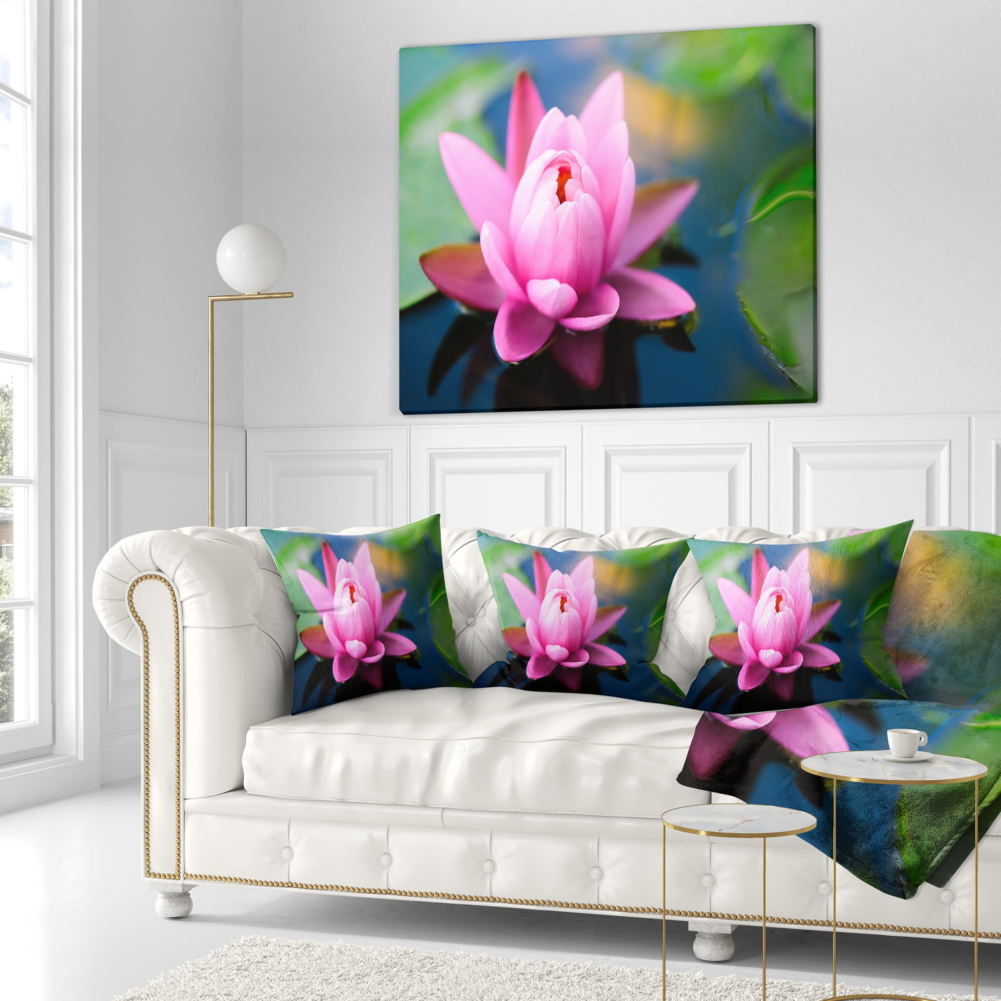 Designart Large Lotus Flower in the Pond - Floral Throw Pillow - 16x16