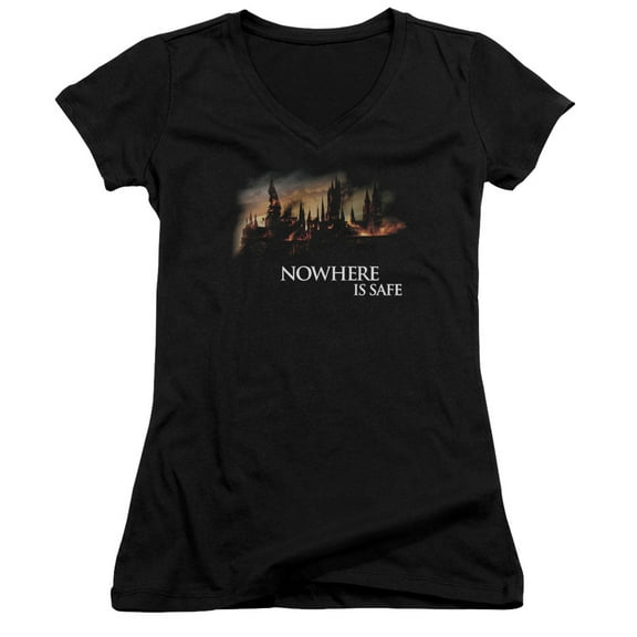 Harry Potter Burning Hogwarts Junior Women's T-Shirt V-Neck Black