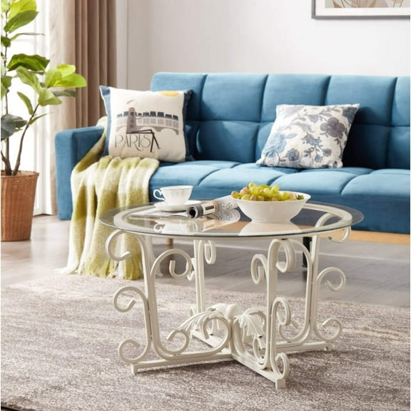 Round Tempered Glass Coffee Table Casual Cocktail Table With Tempered Glass Top
