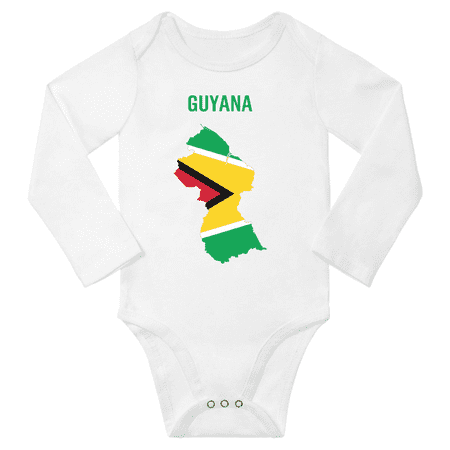 

Guyana Flag Map Baby Long Slevve Rompers Bodysuit (White 6-12 Months)