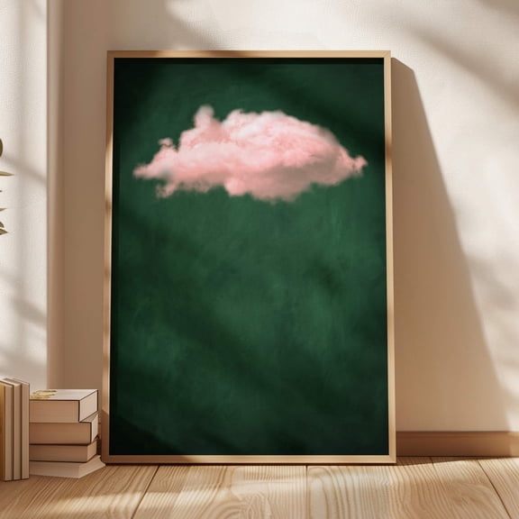 Emerald Green Pink Cloud Print · Emerald Green Wall Art · Abstract Art Print · Minimalist Wall Art · Maximalist Decor · Dark Green Wall Art Wall Art, Modern Wall Decor, 8x12 UNFRAMED