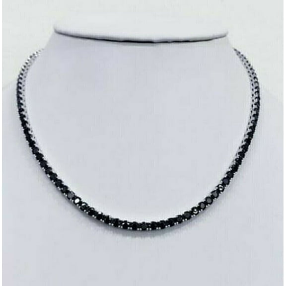 Lab-Created 18 Ct Round Black Diamond 4MM 18" Tennis Necklace 14K White Gold Plated