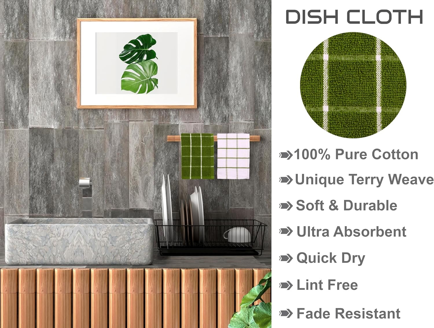 MALLOWEX Kitchen Towel and Dishcloth Set, Pack of 8 | 12 x 12 and 16 x 26 Inches | Super Soft and Absorbent Dish Towels | 100% Cotton Dish Rags for Drying Dishes | Quick Drying Tea Towels | Green