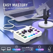 FIFINE SC3PLUS Gaming Audio Mixer, 4 Channels Audio Interface with XLR/6.35mm/3.5mm Inputs, RGB Streaming Sound Card with Monitor, 48V Power, Mute Button