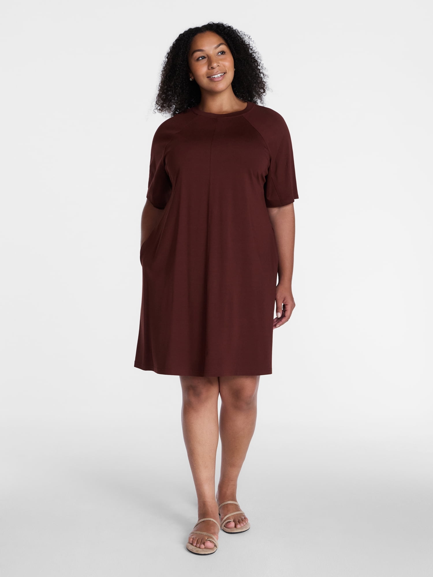 Time and Tru Women's Seamed Mini Dress with Short Sleeves, Sizes XS-XXXL