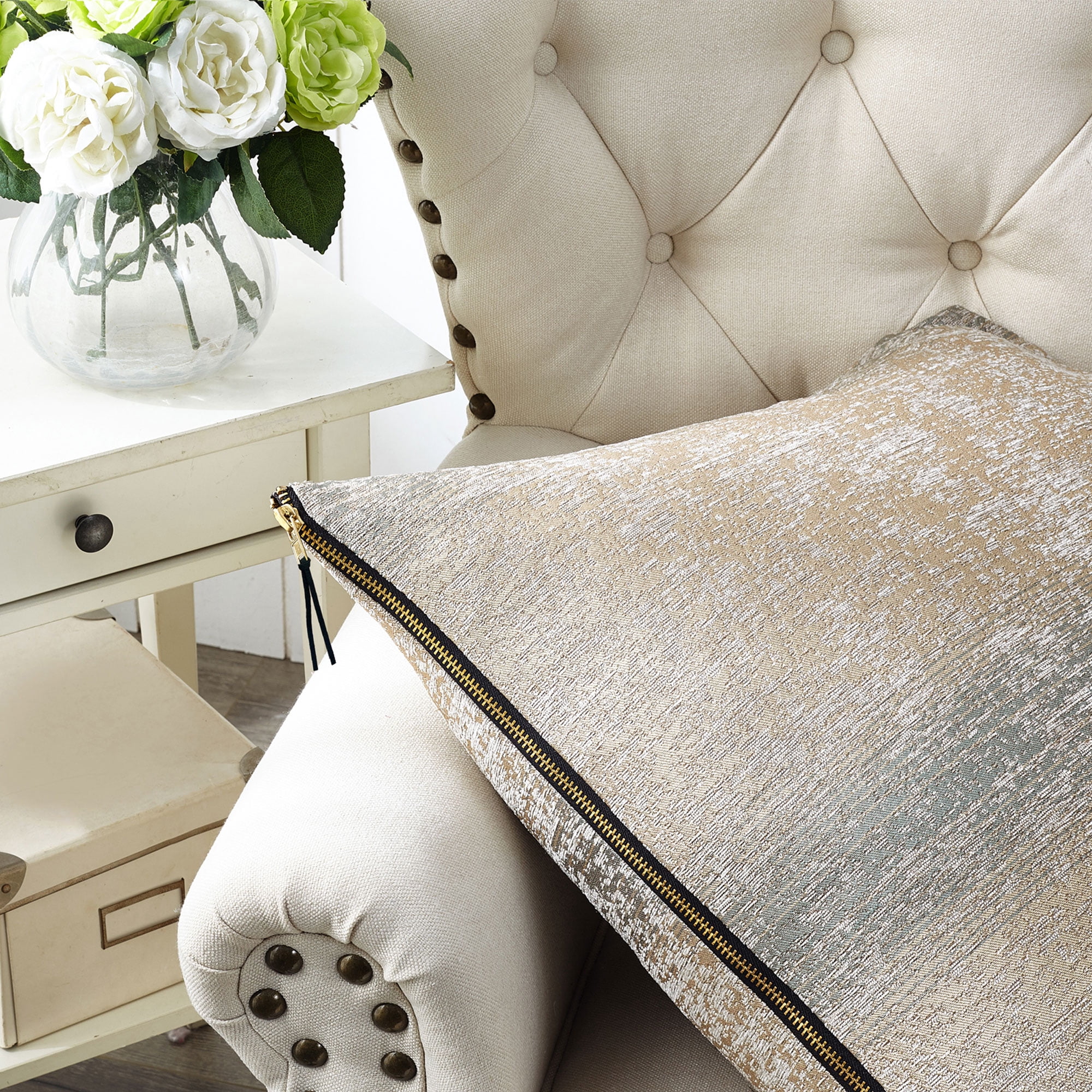 Home Soft Things Jacquard Chenille Big Zipper Throw Pillow Cover 2 Piece Set - Taupe/Khaki - 26" x 26"