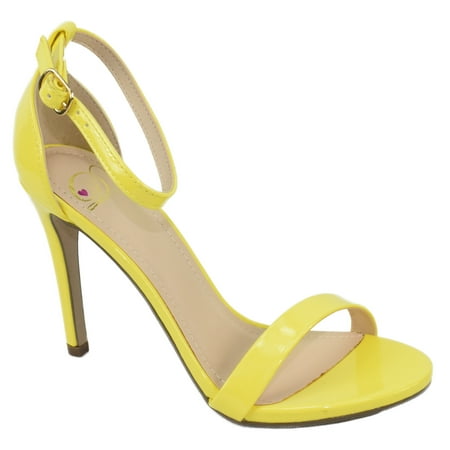 Delicious Shoes Women Ankle Strap High Heel Open Toe Formal/Casual Dress Sandals JAIDEN Yellow 5.5
