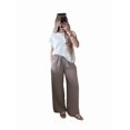 thumbnail image 4 of Women's High Waisted Drawstring Pockets Wide Leg Pants Woman Plaid Trousers for Casual Summer HOT Coffee S, 4 of 10