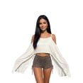thumbnail image 1 of Argulvti Women's Summer Cold Shoulder Cape Solid Color Cropped Tops Lightweight Flowy T-Shirt, 1 of 9