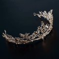 thumbnail image 4 of Tiara de diamantes de imitación con corona de boda de oro rosa para mujer, tiara barroca, joyería para el cabello nupcial para bodas, desfiles, fiestas de princesas JM, 4 of 5