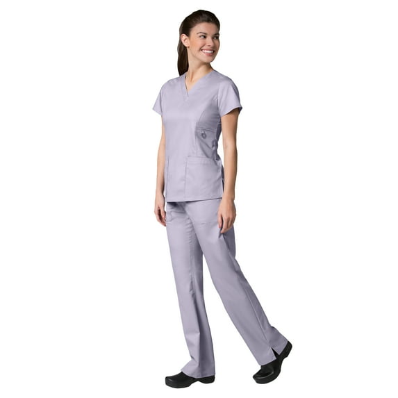 Maevn Eon Women's V-Neck Pocket Top & Full Elastic Zipper Pocket Cargo Pant Scrub Set