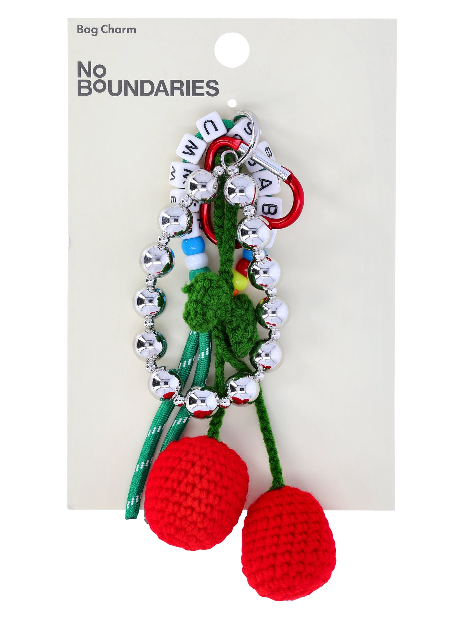 No Boundaries Women's Festival Bag Charm, Red Crochet Cherry