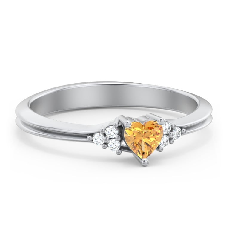 Bague en Forme de Cœur avec Accents d'Épaule - Citrine (November)