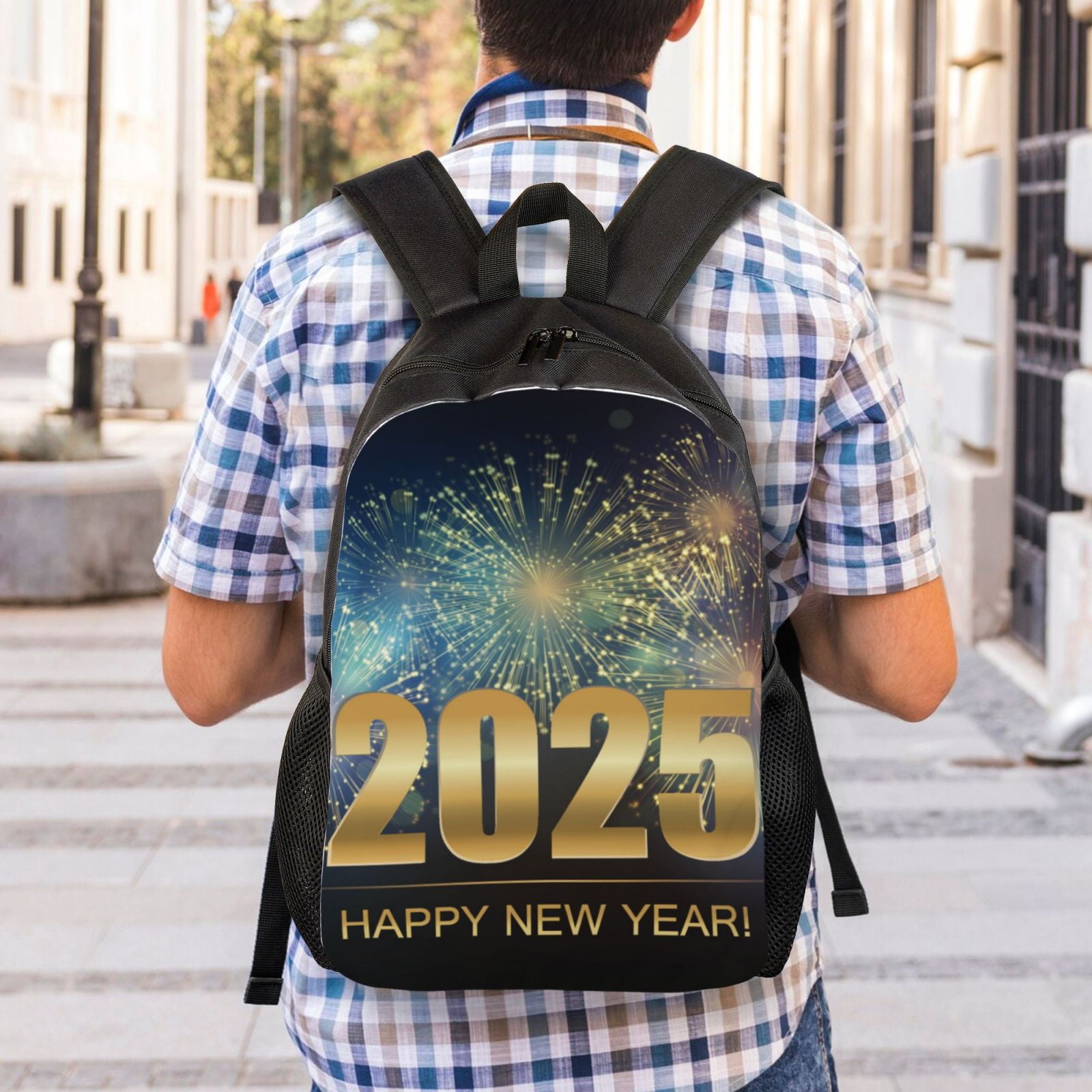 Xecao 2025 New Year 5 Print School Backpack with Laptop Compartment Small Travel Laptop Backpack for Women Men Waterproof College Backpack Simple School Bag