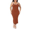 thumbnail image 2 of Agnes Orinda Women's Plus Size Mother's Day Knit Tank Dresses Contrast Side Slit Square Neck Sleeveless Summer Dresses 4X Orange, 2 of 6