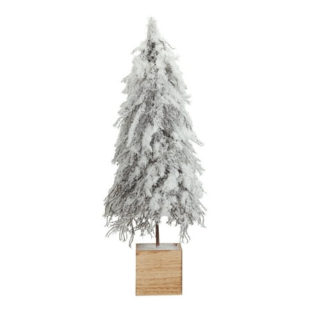 Holiday Time Flocked Snow Tree with Wood Base Christmas Decoration,