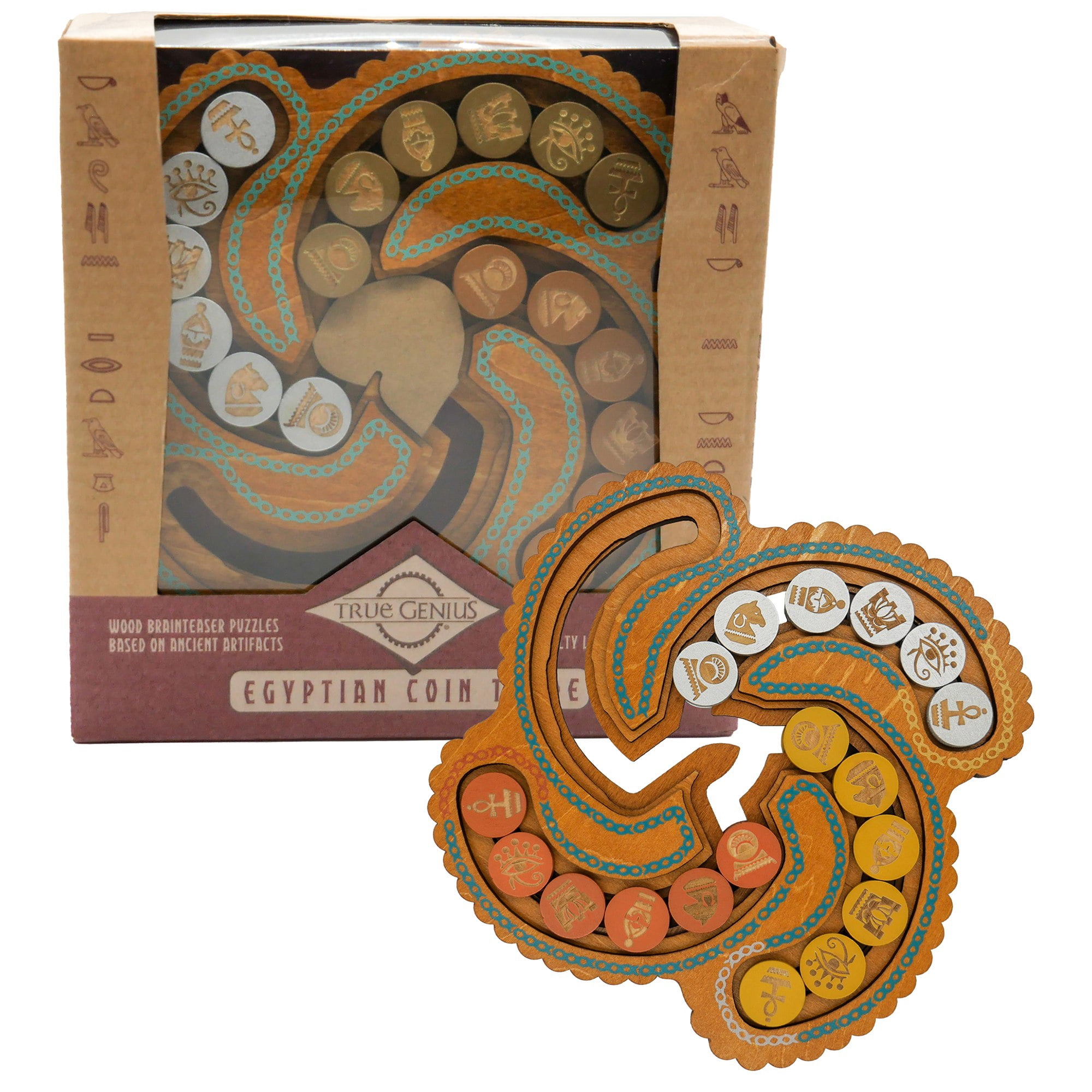 Egyptian Coin Trade – Wooden Puzzle, High Difficulty, Brainteaser Challenge to Sort the Gold and Silver Coins into Different Columns, Ages 14+