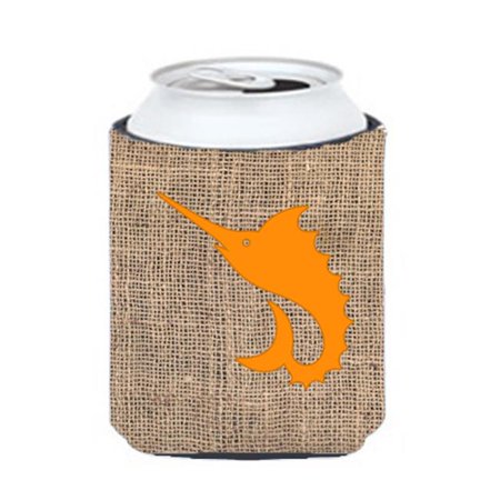 

Fish - Sword Fish Burlap And Orange Can Or Bottle Hugger