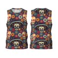 thumbnail image 2 of Gaeub Skulls and Flowers Men's Mesh Basketball Jersey, Quick-Drying Sleeveless Top S-4XL, Loose Muscle Tank Top -Small, 2 of 9