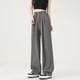 thumbnail image 1 of Pantalones de pierna ancha de verano para mujer, pantalones de traje finos y holgados de cintura alta, pantalones casuales rectos con cordón y doble botón para mujer, 1 of 3