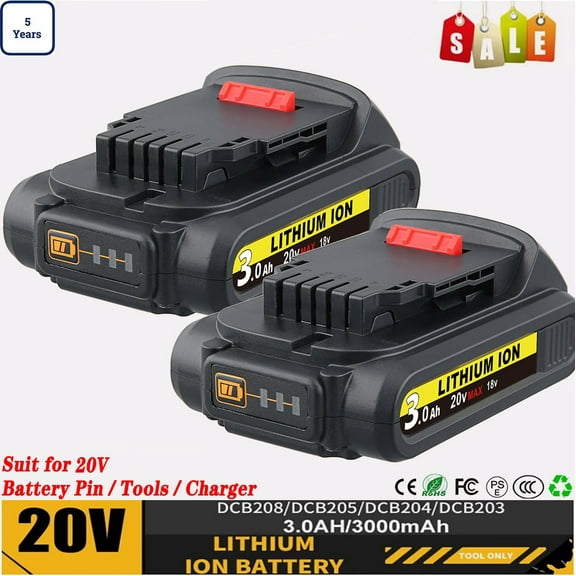 Persever 2 Packs DCB201 3.0Ah 20V Battery Replacement for 20V MAX Battery for 20Volt Li-on Battery DCB200 DCB201 DCB203 DCB205 DCV580 DCB180 Compatible with 20V Cordless Tools Battery