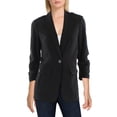 thumbnail image 2 of Women's One-Button Ruched-Sleeve Jacket Black 4, 2 of 3