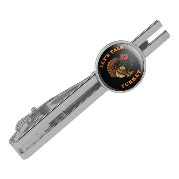 Let's Talk Turkey Thanksgiving Funny Humor Round Tie Bar Clip Clasp Tack Silver Color Plated
