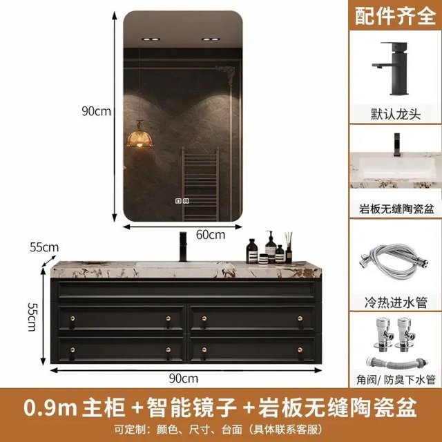 American Retro Oak Solid Wood Bathroom Cabinet Rock Ceramic Washbasin Luxury Bathroom Vanity Sink Cabinet Bathroom Furniture My Lux Decor Round
