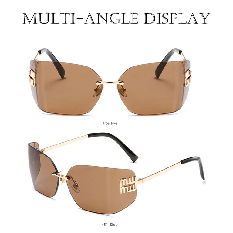 Trendy Rimless Y2K Square Sunglasses UV400 Protection Black Square Rimless Sunglasses Y2K Vintage UV400  main image 3
