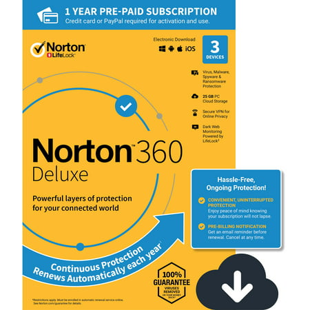 NORTON 360 DELUXE, 1-Year Subscription, 3 DEVICE, PC, MAC [Digital (Best Digital Scrapbooking For Mac)