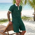 thumbnail image 6 of LTTVQM Mens Daily Wear Waffle Knit Half Zip Polo Tee Elastic Drawstring Shorts Summer Beach Vacation Walking Two Piece Tracksuit Dark Green XL, 6 of 9